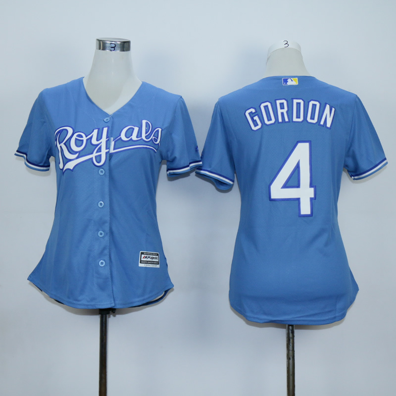 Women Kansas City Royals 4 Gordon Light Blue MLB Jerseys